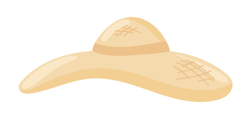 Summer female hat in flat design. Beach straw sunhat accessory model. Vector illustration isolated.