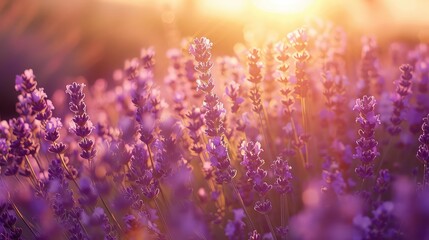 Sunrise over lavender paradise: Golden rays of sunlight touch the lavender blooms, creating a picturesque summer morning. 