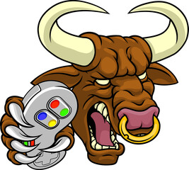 Bull Minotaur Longhorn Cow Gamer Mascot Cartoon