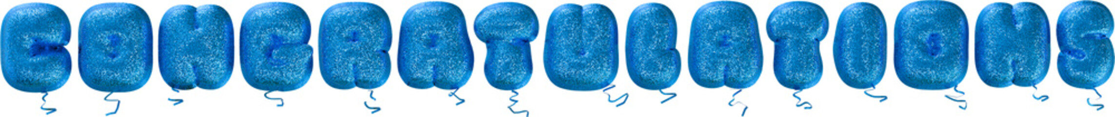 realistic isolated blue glitter balloon text of Congratulations on the transparent background.