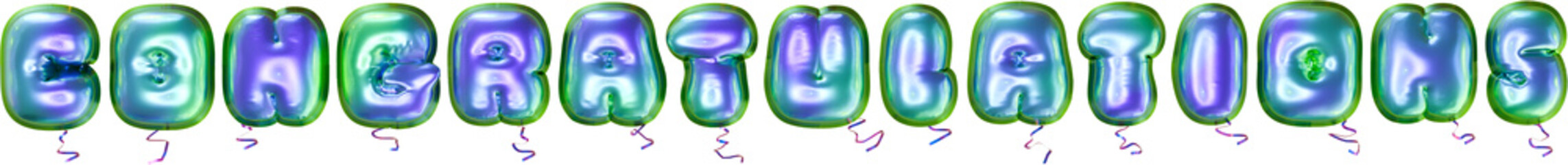 realistic isolated green purple blue balloon text of Congratulations on the transparent background.