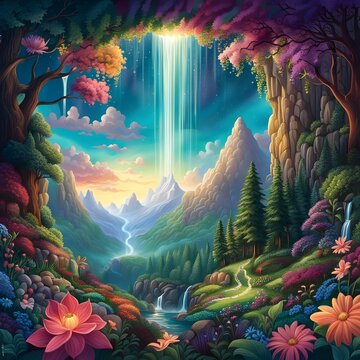 tropical island with flowers