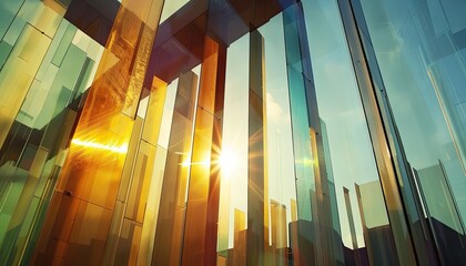 Abstract architectural background vertical geometric shapes sun reflection