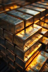 A bunch of gold bars stacked on top of each other. Perfect for financial and investment concepts