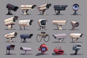 Different types of surveillance cameras. Suitable for security concepts - obrazy, fototapety, plakaty