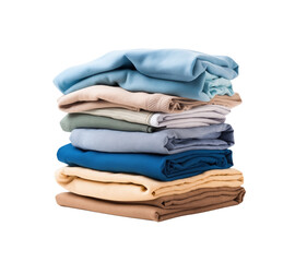 Neat stack of folded clothing in various colors, isolated on transparent background. Generative AI