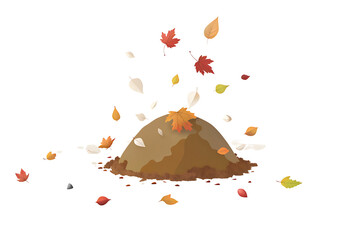 Pile of earth and autumn leaves, offering a natural and textured composition on a transparent background