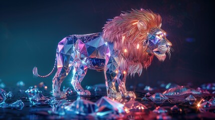 A lion made out of crystal diamonds