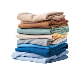 Neat stack of folded clothing in various colors, isolated on transparent background. Generative AI