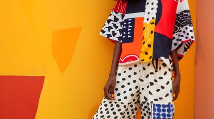 Obraz premium Playful Mismatched Outfit Featuring Bold Patterns and Contrasting Colors