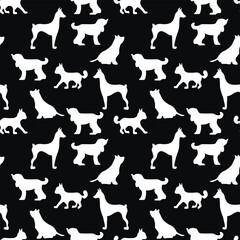 Vector seamless repeating childish pattern with cute dogs, cats in Scandinavian style. Animals background with dog, cat, pets, puppy for invitation, poster, card, flyer, textile, fabric
