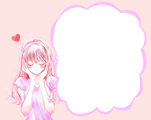 うっとりしている女性　恋愛　半袖　吹き出し