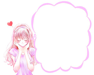 うっとりしている女性　恋愛　半袖　吹き出し