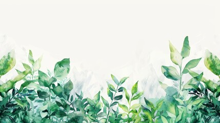 Obraz premium High-resolution image of lush green watercolor foliage, painted with a variety of vibrant greens, elegantly isolated against a crisp white background