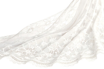 Lace fabric elegantly draped, offering a timeless and romantic touch against a transparent background.