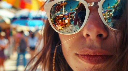 A closeup shot of a person wearing glasses with a reflection of another person in the lenses, showcasing the importance of vision care and eye glass accessories AIG50