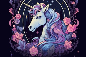 A Picture of a Unicorn With Flowers Around It