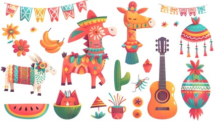 Naklejka premium Traditional Elements of a Mexican Festival, Featuring Colorful Decorations and Cultural Symbols