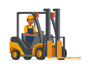 man driving forklift for move package