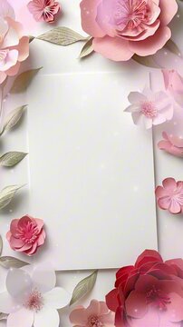 blank background with paper-cut flowers in pastel color theme
