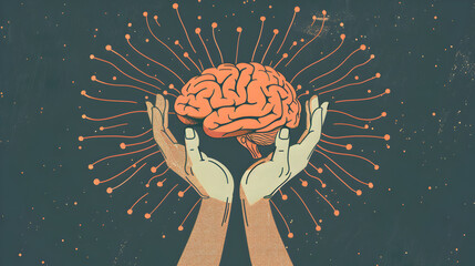 Illustration of hands holding onto a brain to symbolize overthinking.


