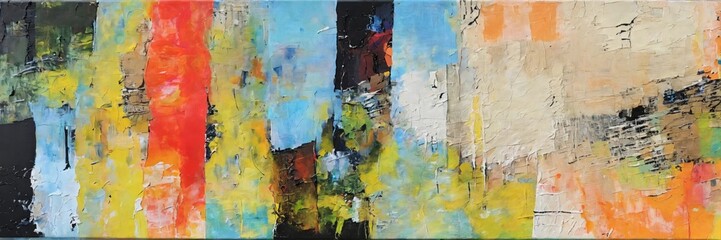 Abstract grunge painting with acrylic and collage on canvas. Contemporary painting. Modern poster for wall decoration