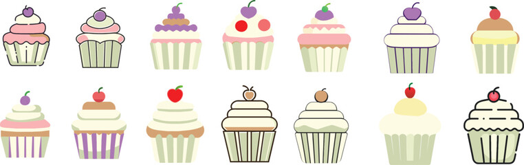 set of cupcakes vector