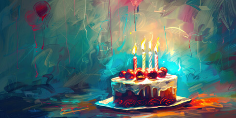 Birthday cake with candles, birthday card background