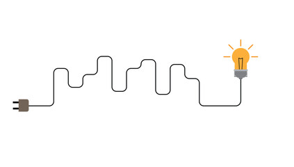 Light Bulb with a Wire Line Art. Energy electricity and creative thinking concept vector