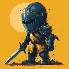 armored cartoon warrior with a sword Nft, colorful animation design, flat vector illustration