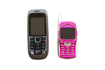 two older mobile phone press the button old generation 