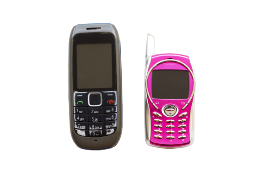 two older mobile phone press the button old generation 