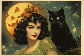 A Painting of a Woman and a Black Cat