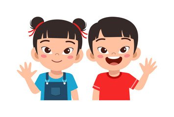 little kid with friend smile and waving hand