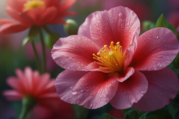 Bright red flower with a yellow center against a backdrop of other flowers, perfect for decoration and design