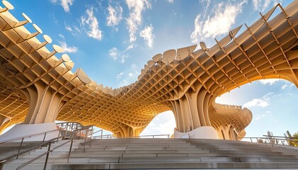 Naklejka premium Contemporary symmetrical metropol parasol structure under sunny sky of seville
