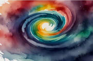 Colorful Whirl: Abstract Watercolor Painting with Bright Circular Strokes and Spots