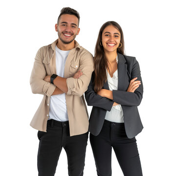 Confident business team standing with arms crossed on transparent background