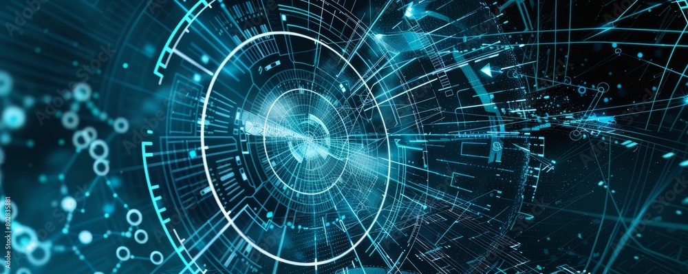 Poster futuristic digital interface with abstract science data visualization