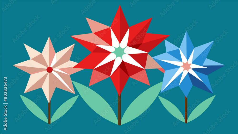 Poster a collection of origami flowers in the colors of the flag each petal carefully crafted and arranged 