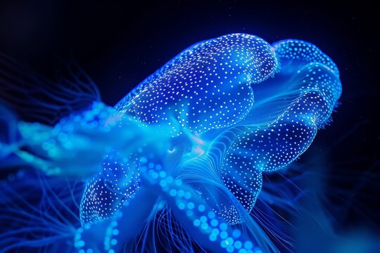 Bioluminescent Jellyfish Glowing in Deep Ocean Waters