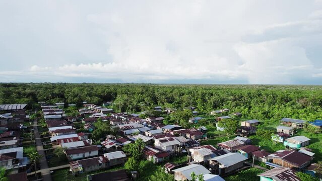 Housing areas on its banks of Atrato river in Choco, Colombia