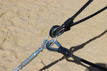 An element of the playground visible from close up. Climbing rope on a children's playground