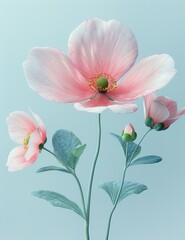 Elegant Pink Windflowers with Soft Green Leaves