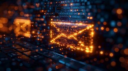 Fototapeta premium E-mail fishing concept cyber security, email on laptop screen, data dark internet decoration communication