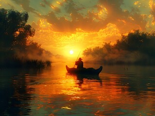 Nile Fisherman at Dawn: A Moment of Reflection in the Timeless Rhythms of the River
