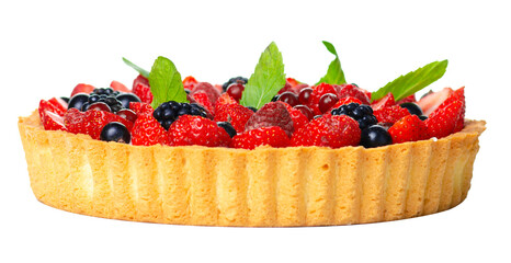 Tart pie with berries on white background isolation