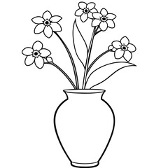 Forget Me Not Flower on the vase outline illustration coloring book page design, Forget Me Not Flower on the vase black and white line art drawing coloring book pages for children and adults
