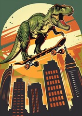 "T-Rex Thrasher: Shredding Through the Future Cityscape"