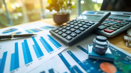 Calculator on chart and graph spreadsheet paper.